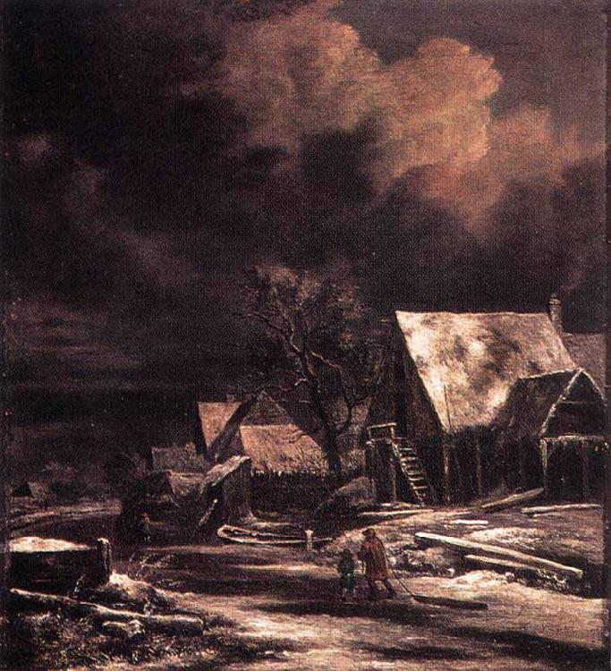 Jacob Isaacksz. van Ruisdael Village in Winter by Moonlight France oil painting art